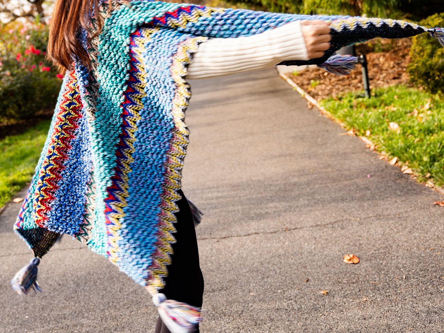 Bohemian Long Shawl, Winter Blanket Wrap, Warm Cozy Wrap with Tassel, Winter Gift for Her Mom Stylish Pashmina Crochet