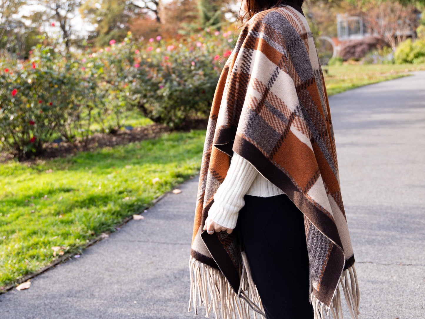 Warm Cozy Plaid Shawl Wrap with Tassel, Wool Winter Scarf, Stylish Oversized Blanket Wrap, Winter Gift for Her Mom