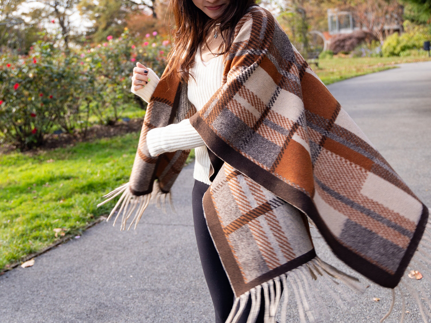 Warm Cozy Plaid Shawl Wrap with Tassel, Wool Winter Scarf, Stylish Oversized Blanket Wrap, Winter Gift for Her Mom