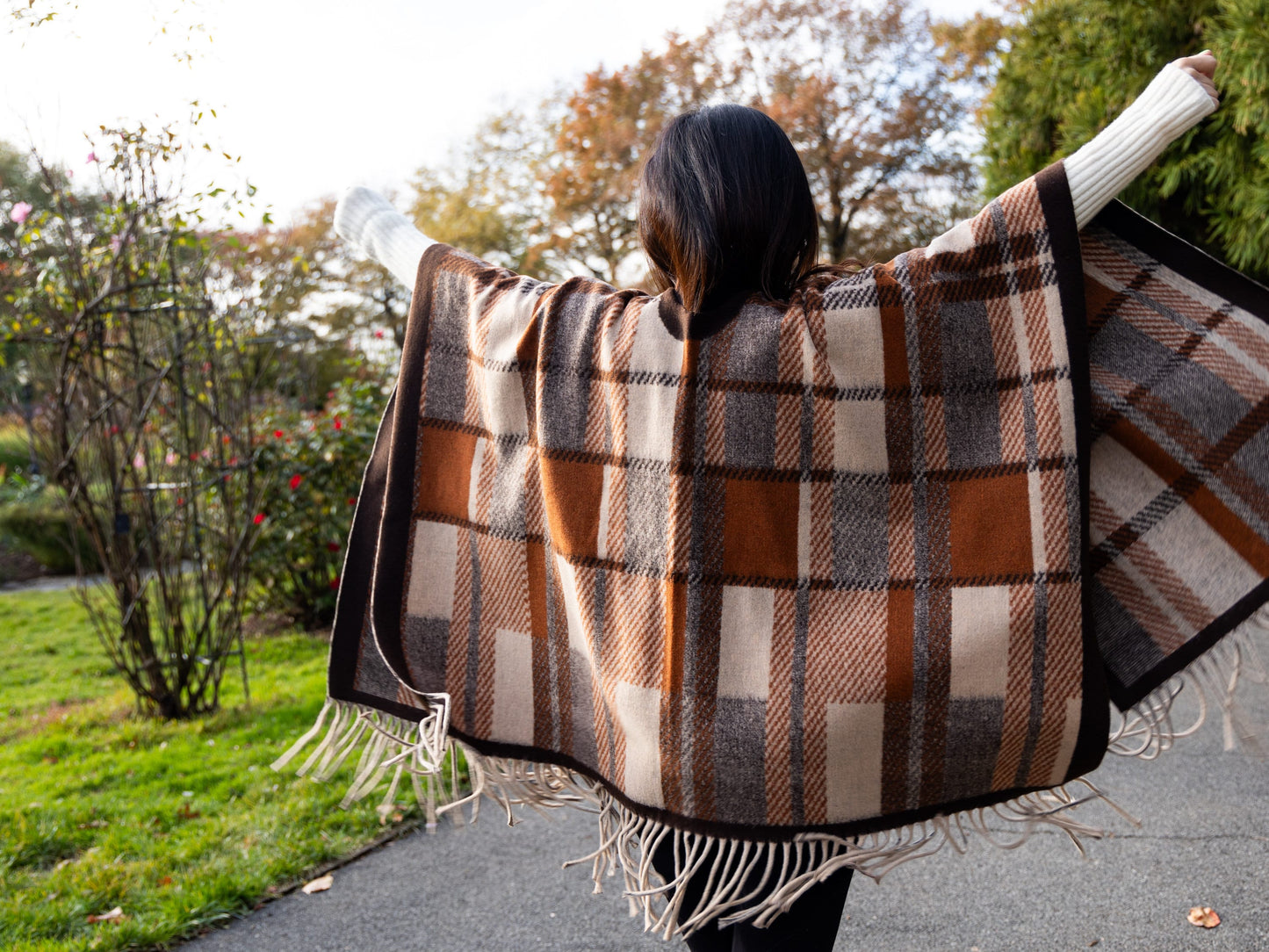 Warm Cozy Plaid Shawl Wrap with Tassel, Wool Winter Scarf, Stylish Oversized Blanket Wrap, Winter Gift for Her Mom