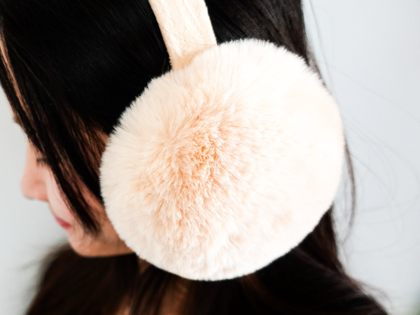 Super Fluffy Cozy Fur Earmuffs, Cream Beige Plush Ear Warmers, Chic Winter fashion, Stylish Faux Fur Ear Covers, Winter Accessories Headgear