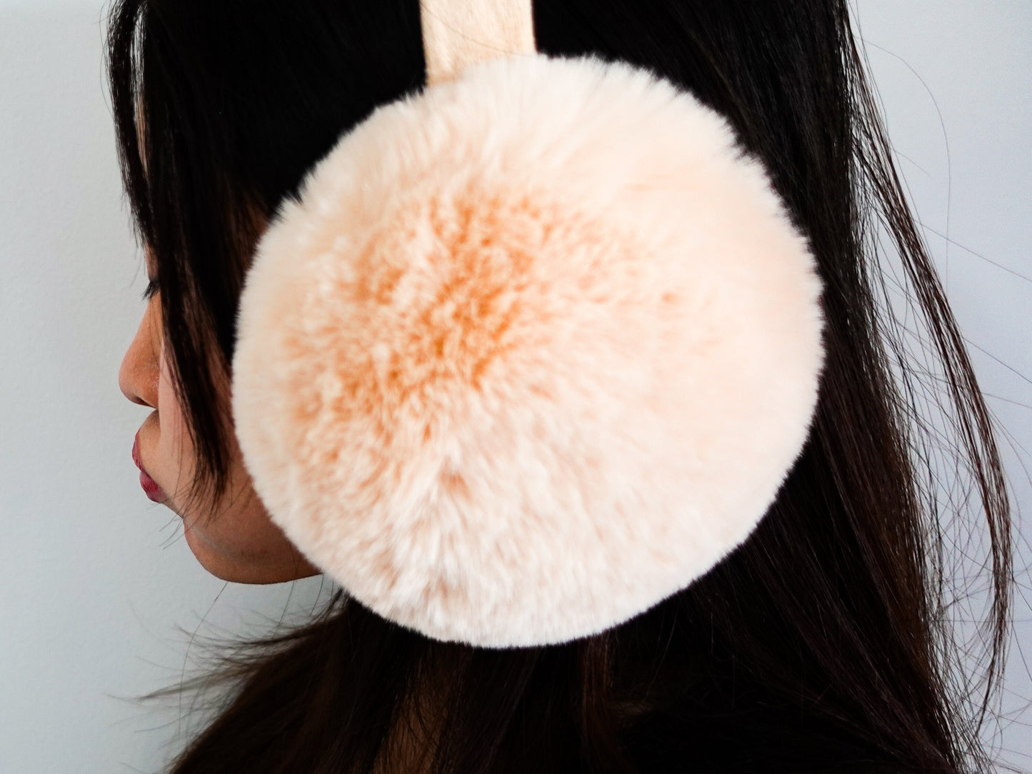 Super Fluffy Cozy Fur Earmuffs, Cream Beige Plush Ear Warmers, Chic Winter fashion, Stylish Faux Fur Ear Covers, Winter Accessories Headgear